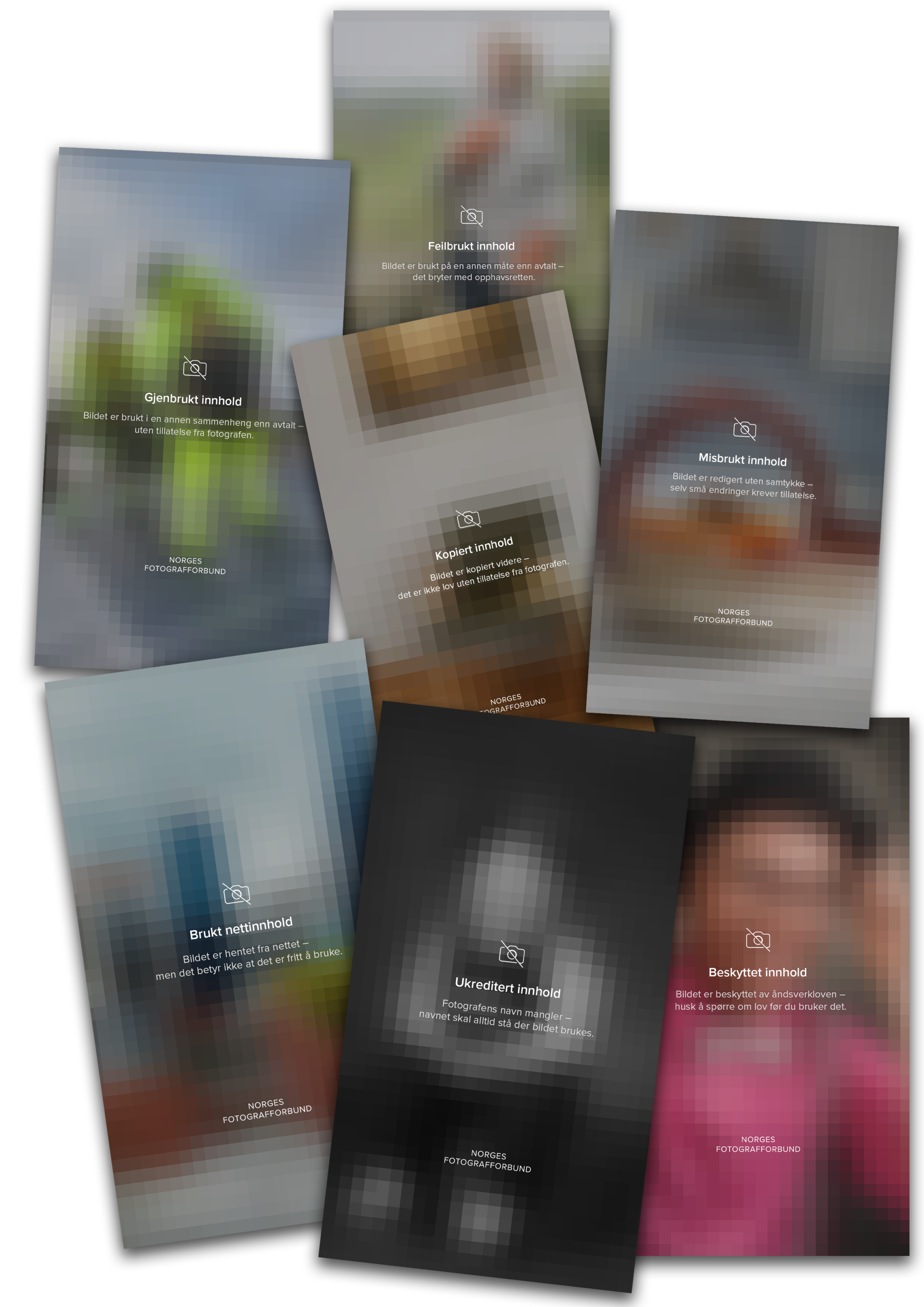 Kampanjemateriell fra Norges Fotografforbund om riktig bruk av bilder og opphavsrett.