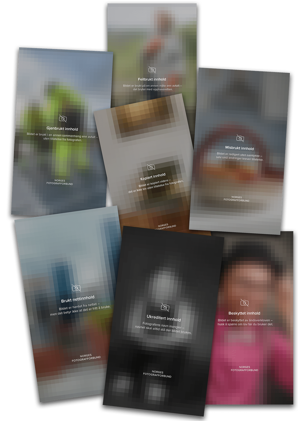 Kampanjemateriell fra Norges Fotografforbund om riktig bruk av bilder og opphavsrett.
