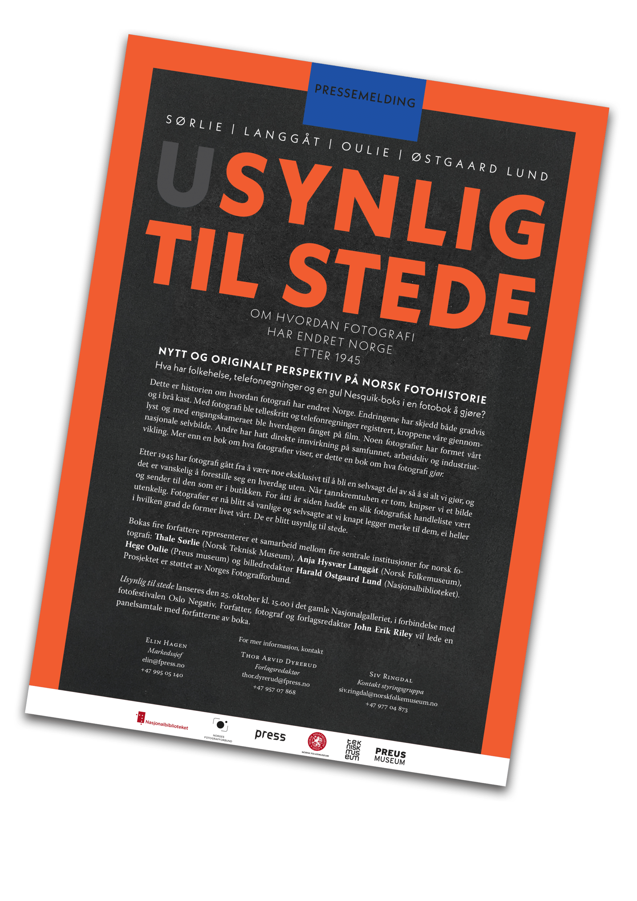 Forsidebilde av pressemeldingen for boka Usynlig til stede – om hvordan fotografi har endret Norge etter 1945.